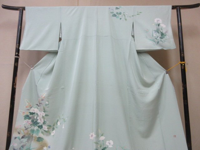 1 jpy superior article silk kimono visit wear .. type . Japanese clothes author thing .. branch flower floral print lovely high class . length 160cm.67cm * excellent article *[ dream job ]****
