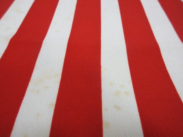 1 jpy used silk double-woven obi Japanese clothes Japanese clothes antique . white . white red stripe stylish all through pattern length 396cm[ dream job ]***