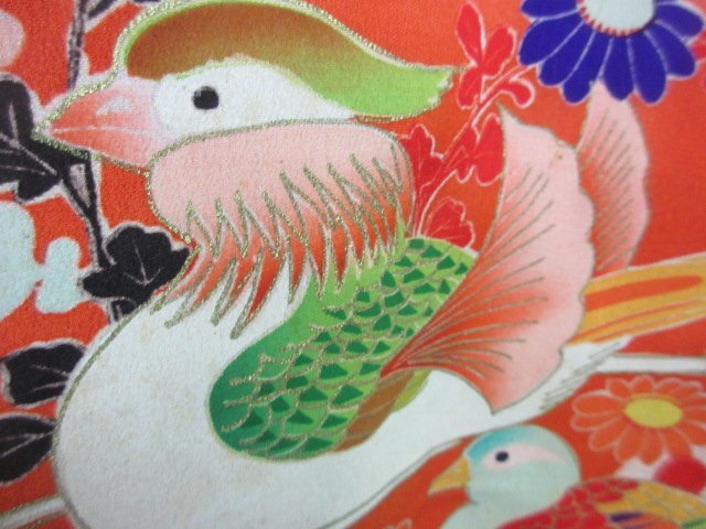 1 иен хорошая вещь натуральный шелк женщина . ребенок кимоно .. "Семь, пять, три" нижняя рубашка комплект производство надеты японский костюм японская одежда цветок .. птица перо рисунок высококлассный . длина 98cm. ширина 46cm[ сон работа ]***