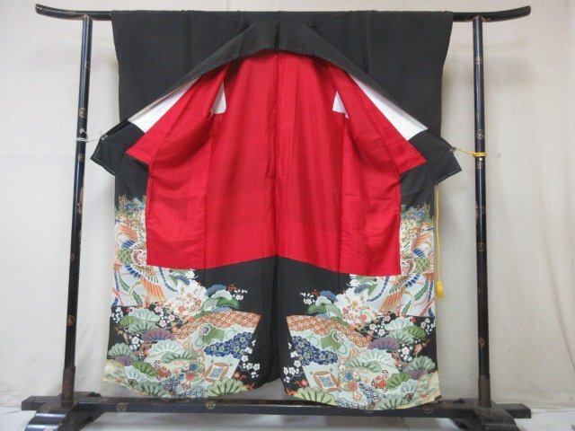 1 jpy superior article silk kimono tomesode ... silk type . Japanese clothes Japanese clothes antique Taisho romance ... fan classic writing sama . length 142cm.66cm[ dream job ]***