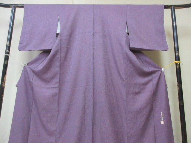 1円 良品 正絹 着物 江戸小紋 縮緬 和装 和服 作家物 鮫 紋なし 紫 可愛い お洒落 高級 袷 身丈155cm 裄66cm【夢職】★★★_画像4