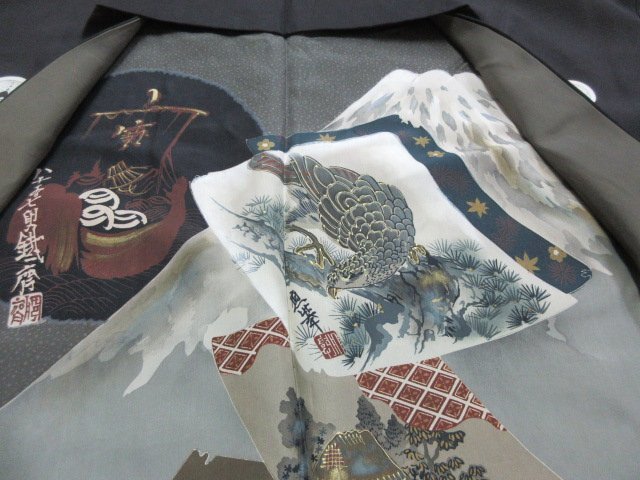 1 иен хорошая вещь натуральный шелк . есть перо тканый мужской античный круг .... груз . правильный оборудование тип . японская одежда японский костюм дом . перо обратная сторона . кимоно длина 137cm.63cm[ сон работа ]***