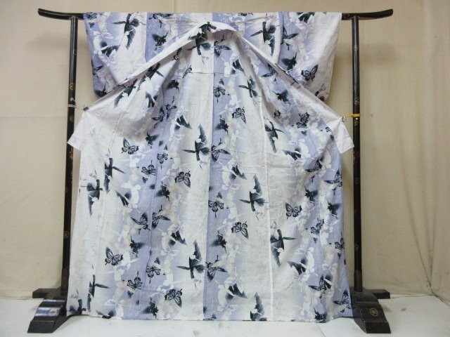 1円 良品 木綿 綿 浴衣 祭り 花火 和装 和服 蝶 アゲハ蝶 エレガント お洒落 身丈162cm 裄71cm【夢職】★★★_画像2