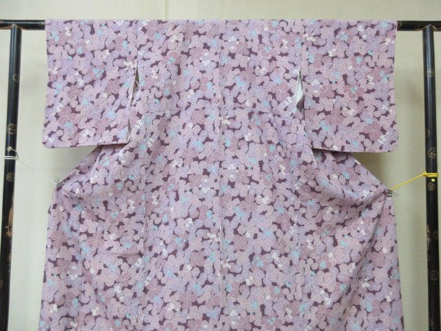 1 jpy superior article silk kimono fine pattern .. Japanese clothes Japanese clothes purple small flower floral print lovely stylish high class . length 146cm.64cm[ dream job ]***