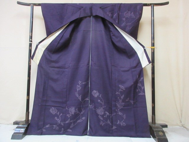 1 иен хорошая вещь натуральный шелк кимоно выходной костюм эпонж тип . японский костюм фиолетовый olientaru.. цветок Tang . высококлассный . длина 161cm.62cm * замечательная вещь *[ сон работа ]****