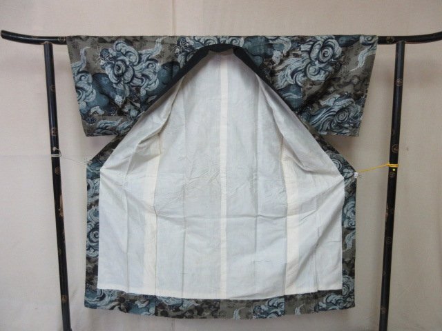 1 jpy superior article silk long kimono-like garment for man Japanese clothes antique Taisho romance Tang lion high class . good-looking . length 131cm.64cm[ dream job ]***
