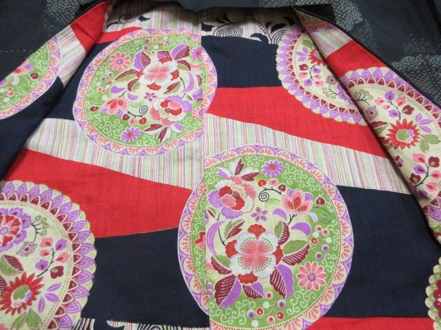 1 jpy superior article silk length feather woven Japanese clothes coat pongee antique Taisho romance .. flower floral print stylish high class . length 95cm.61cm[ dream job ]***