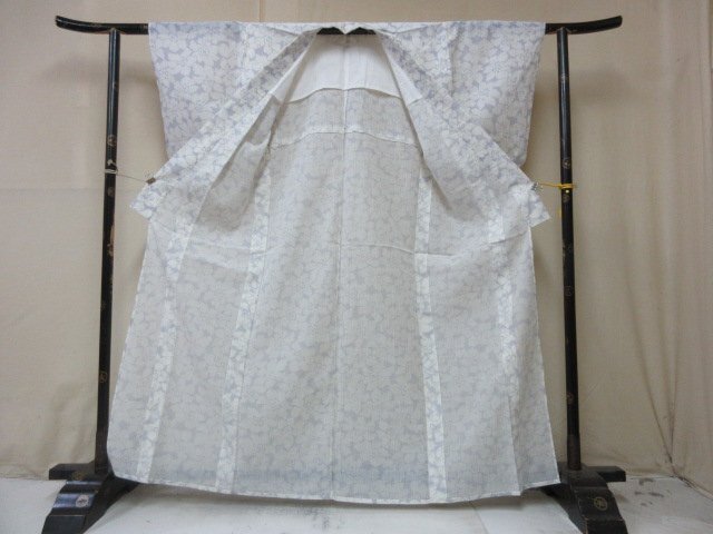 1円 良品 化繊 麻 交織 着物 小紋 夏物 和装 和服 縮み アンティーク 花柄 草花 高級 単衣 身丈154cm 裄66cm【夢職】★★★_画像2