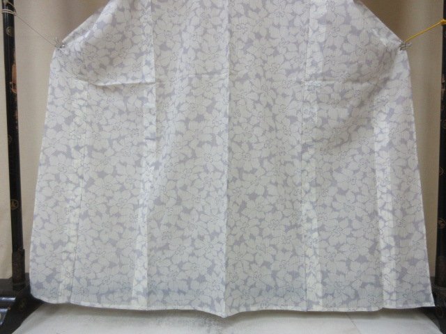 1円 良品 化繊 麻 交織 着物 小紋 夏物 和装 和服 縮み アンティーク 花柄 草花 高級 単衣 身丈154cm 裄66cm【夢職】★★★_画像5