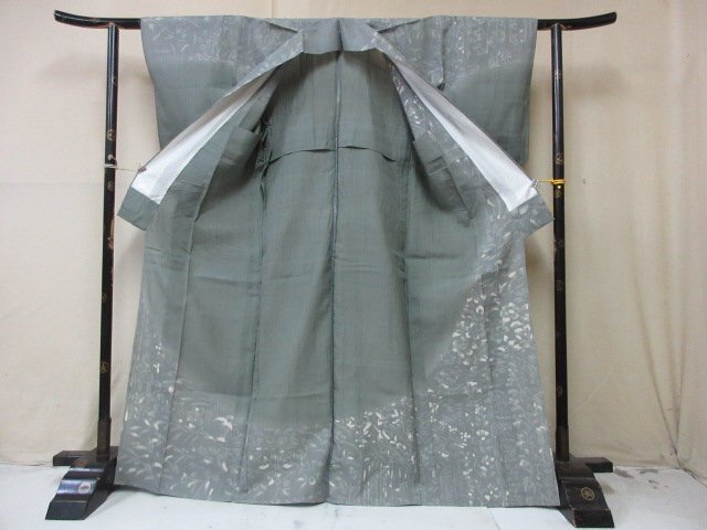 1 jpy superior article silk kimono visit wear . summer thing type . Japanese clothes Japanese clothes green dyeing dividing olientaru.. flower Tang . high class . length 156cm.65cm * excellent article *[ dream job ]**
