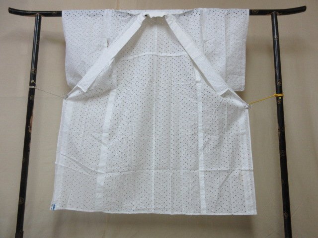 1円 良品 木綿 長襦袢 レース 夏物 和装 和服 白生地 花唐草 無地 葉文 植物 花柄 高級 単衣 身丈127cm 裄60cm【夢職】★★★_画像3