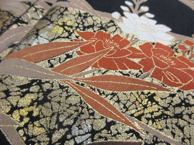 1 jpy superior article silk kimono tomesode .. type . Japanese clothes ratio wing attaching gold paint gold . ground paper autumn .. flower ceremonial occasions high class . length 149cm.64cm[ dream job ]***