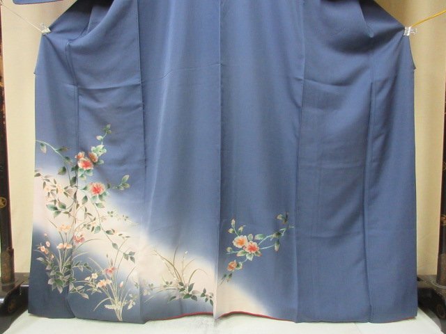 1 иен хорошая вещь натуральный шелк кимоно выходной костюм .. тип . японский костюм японская одежда .. ветка лист ветка цветок цветочный принт высококлассный . длина 156cm.68cm * замечательная вещь *[ сон работа ]****