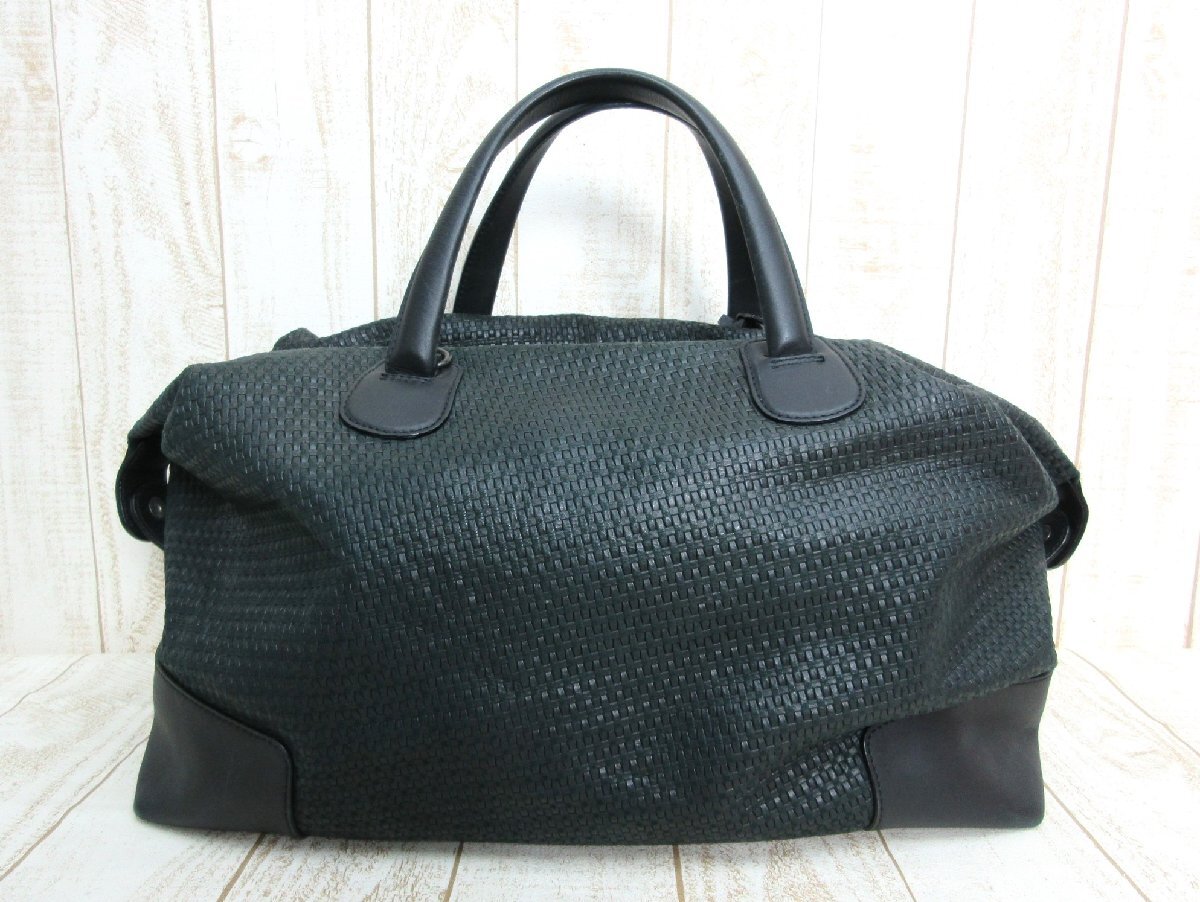 GIORGIO ARMANI/ジョルジオアルマーニ：レザー ボストンバッグ 編み込み カーフレザー 中古/USED_画像2