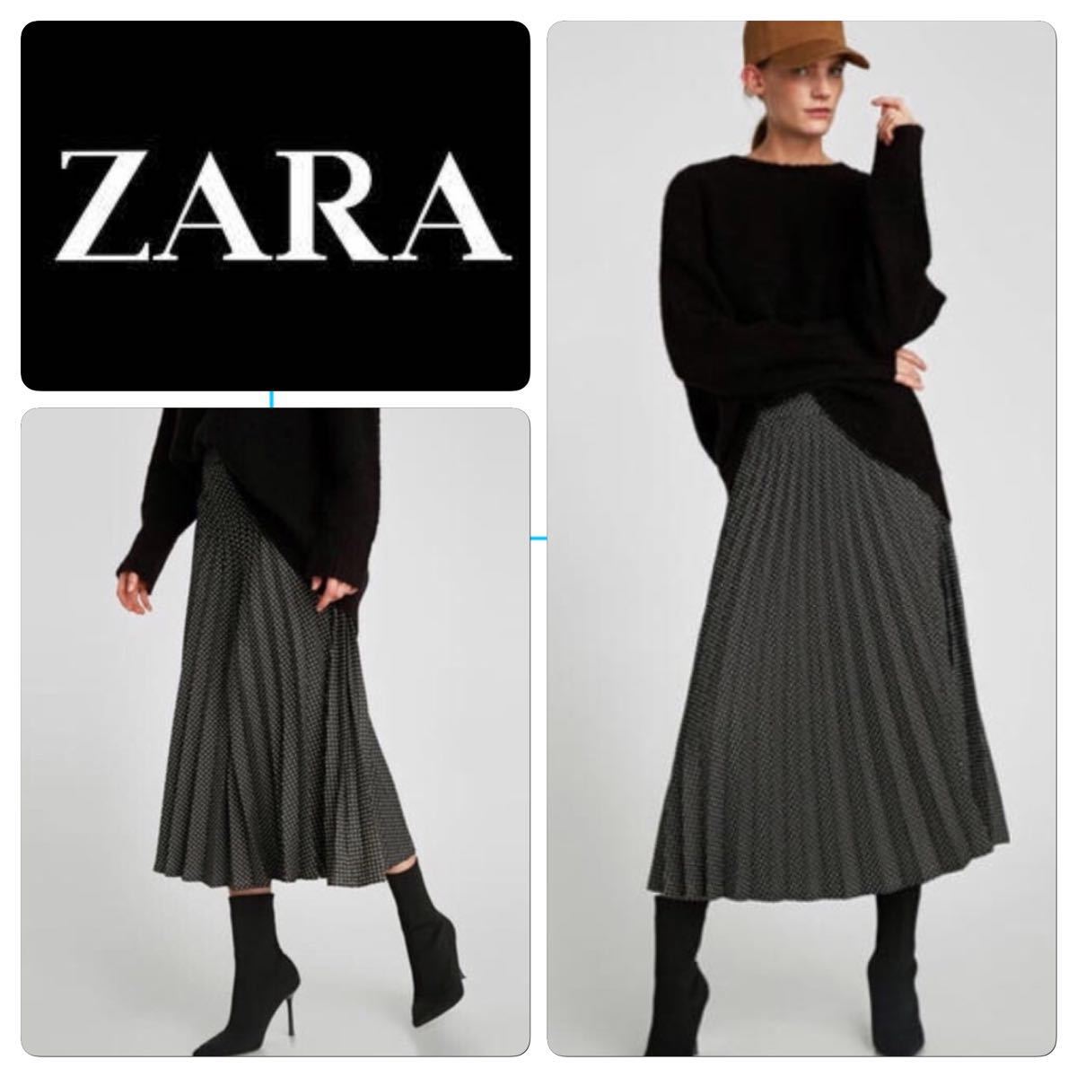 ZARA ドット柄 プリーツスカート 黒 L 1925_画像2