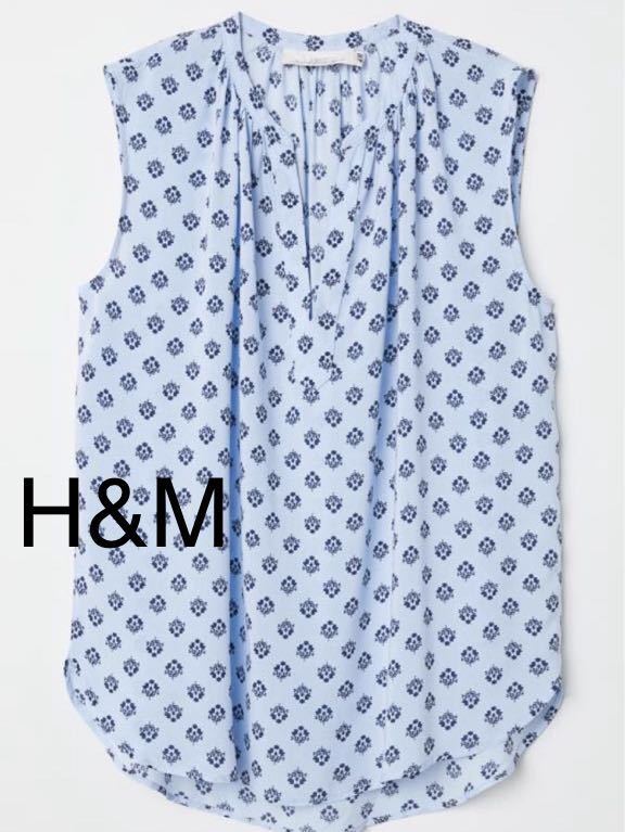 エイチアンドエム H&M Vネックノースリーブブラウス スキッパーブラウス 38 小花柄 花柄 送料350円　23726_画像1