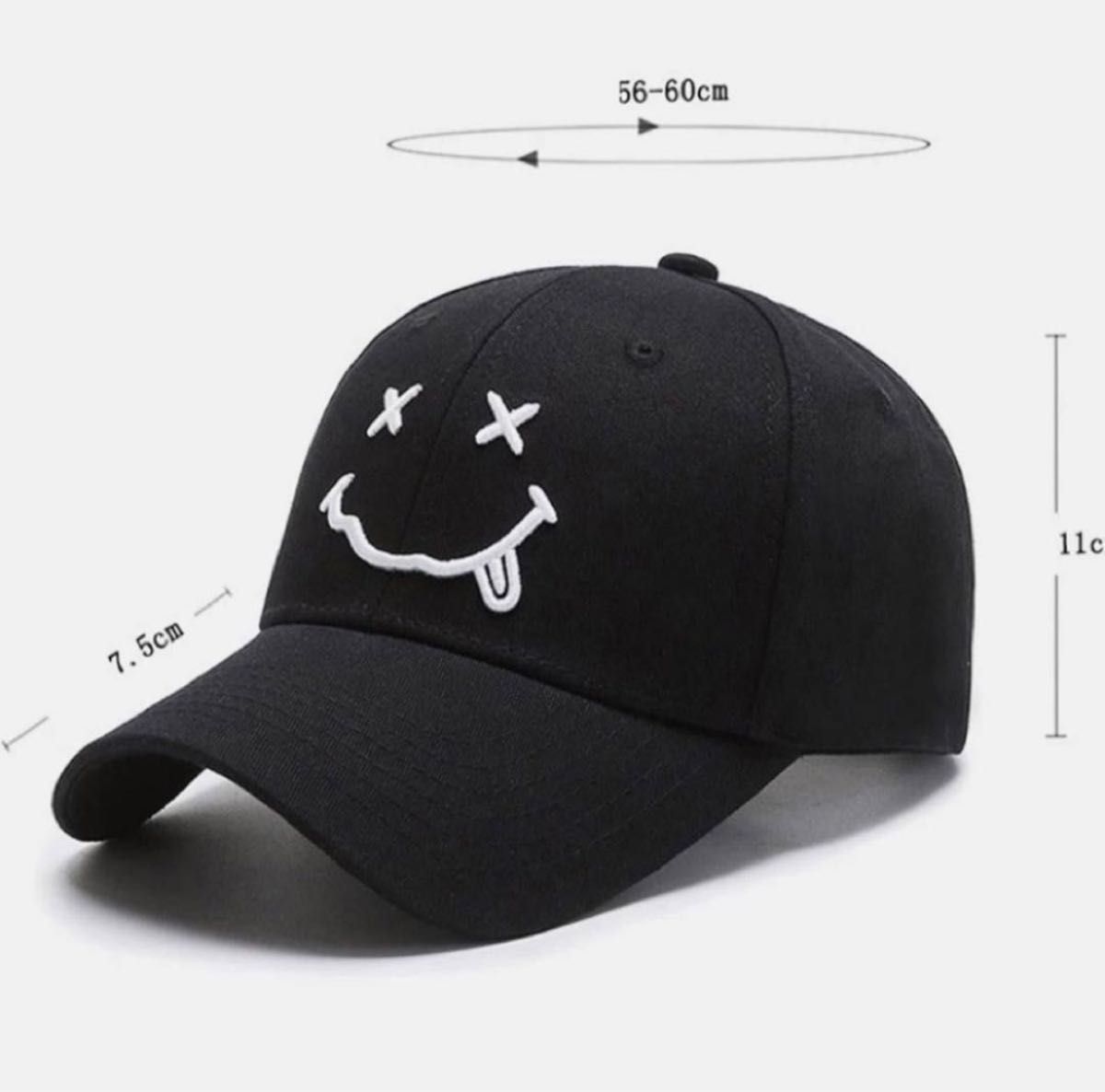 【新品】スマイル キャップ ブラック 野球帽 ユニセックス カジュアル シンプル　可愛い　オシャレ　キャラクター