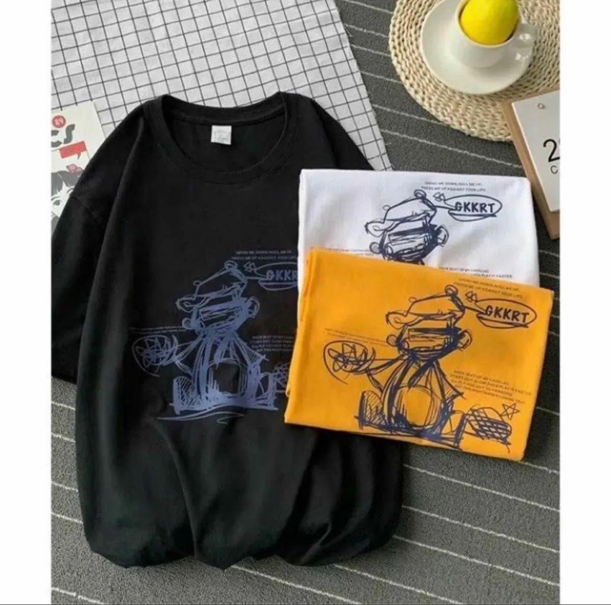 【ラスト1点】春夏　プリント半袖Tシャツ　シンプル　ブラック　黒　くま　オリジナル　XLサイズ　モノトーン　シンプル　新品