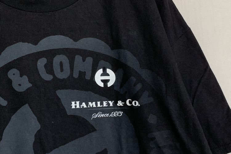 デッドストック!!USA製ビンテージHAMLEY&CO.オールコットン両面プリントTシャツXL黒ブラックアメリカ製アメカジストリートh23880_画像6