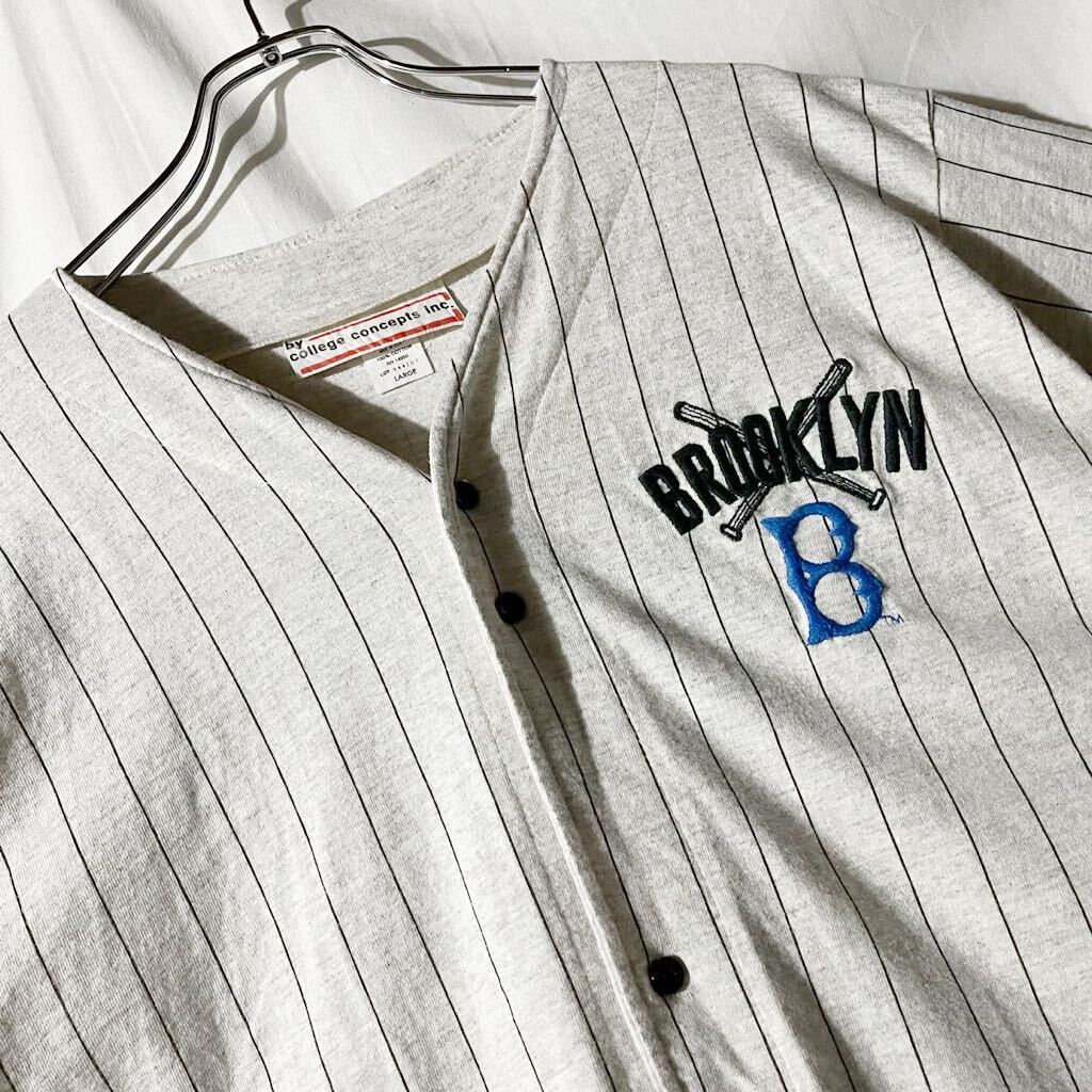 90s USA製 COOPERSTOWN COLLECTION by college concepts inc. ベースボールシャツ Brooklyn Dodgers ドジャース グレー L ヴィンテージ OLD_画像2