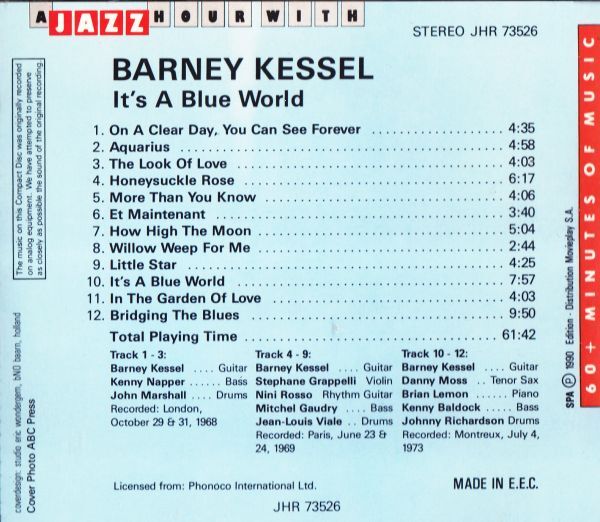 CD　★Barney Kessel It's A Blue World　輸入盤　(Jazz Hour JHR 73526)_画像3