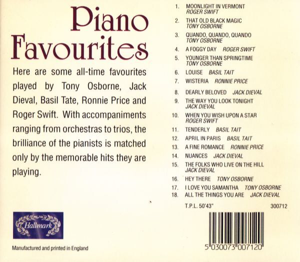 CD　★Various Piano Favourites　UK盤　(Hallmark Records 300712)_画像3
