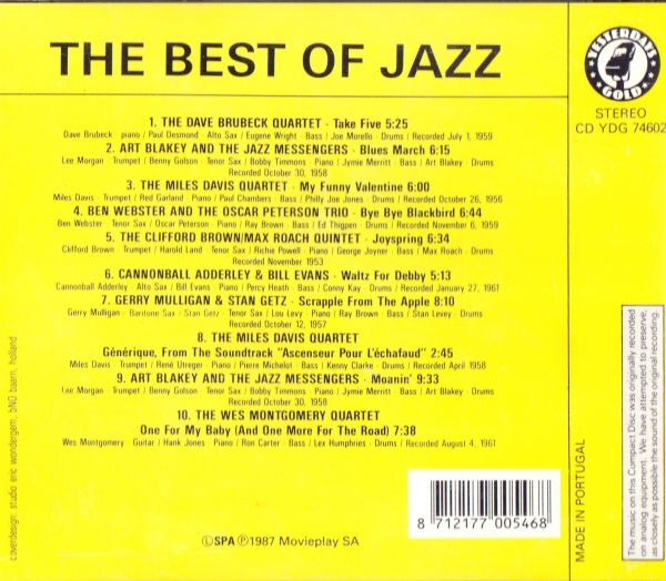 CD　★Various The Best Of Jazz　輸入盤　(Yesterdays Gold CD YDG 74602)_画像3