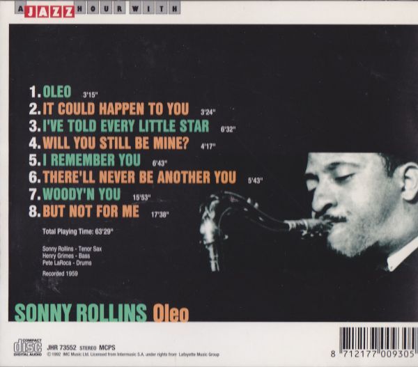 CD　★Sonny Rollins Oleo　輸入盤　(A Jazz Hour With JHR 73552)_画像3