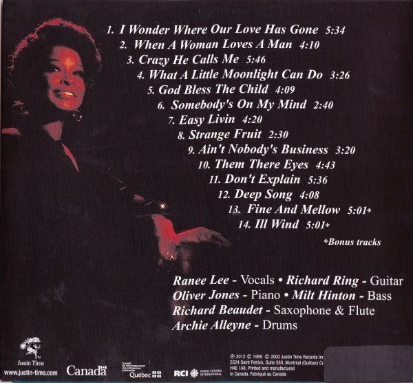 CD　★Ranee Lee Deep Song (A Tribute To Billie Holiday)　輸入盤　(Justin Time Just 250-2)　紙ジャケ_画像3