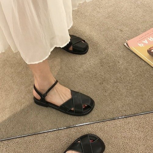 ビーチサンダル サンダル　レディース アスター サンダル　フラットソール　歩きやすい　婦人靴　レザーサンダル　ブラック　24.5cm_画像3