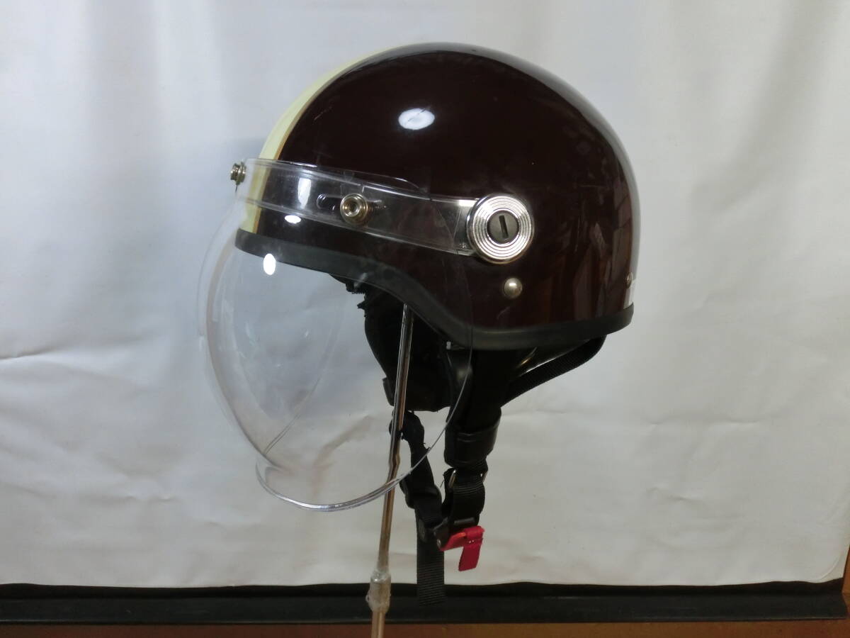 ● LEAD セミジェット ヘルメット 円形シールド/耳宛付 57-60cm CROSS CR-760 チョイビンテージ 美品 ●_画像1