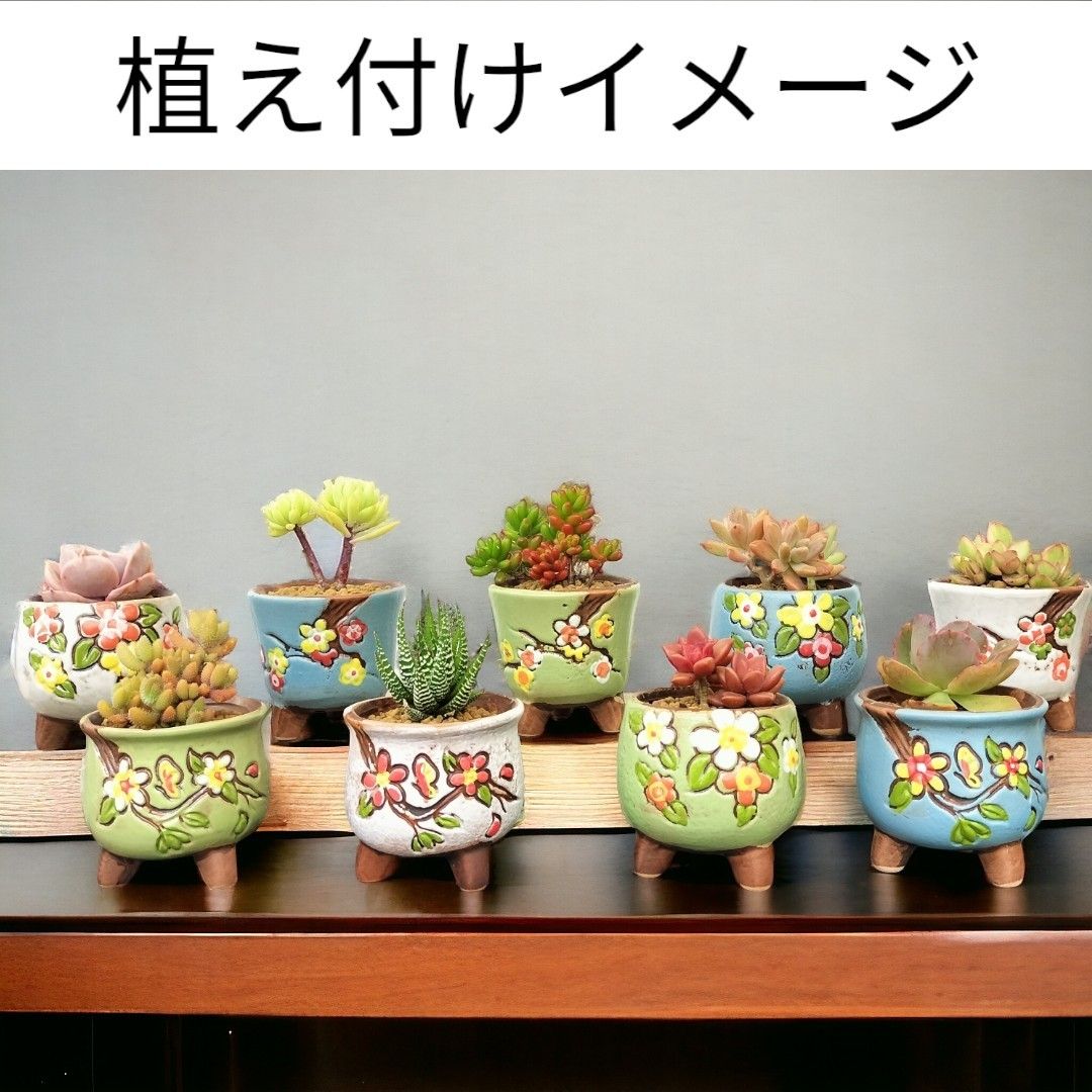 【韓国風】 花柄 植木鉢 3個セット　ミニポット　プランター　陶器鉢　白　緑　青 ミニ盆栽 観葉植物 多肉植物 寄せ植えに