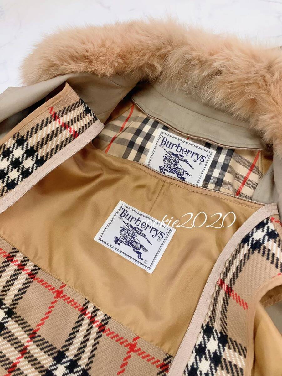 高級【美品★キツネファー付きトレンチコート】BURBERRY、バーバリー、美ライン、ノバチェック、人気デザイン、9号_画像8