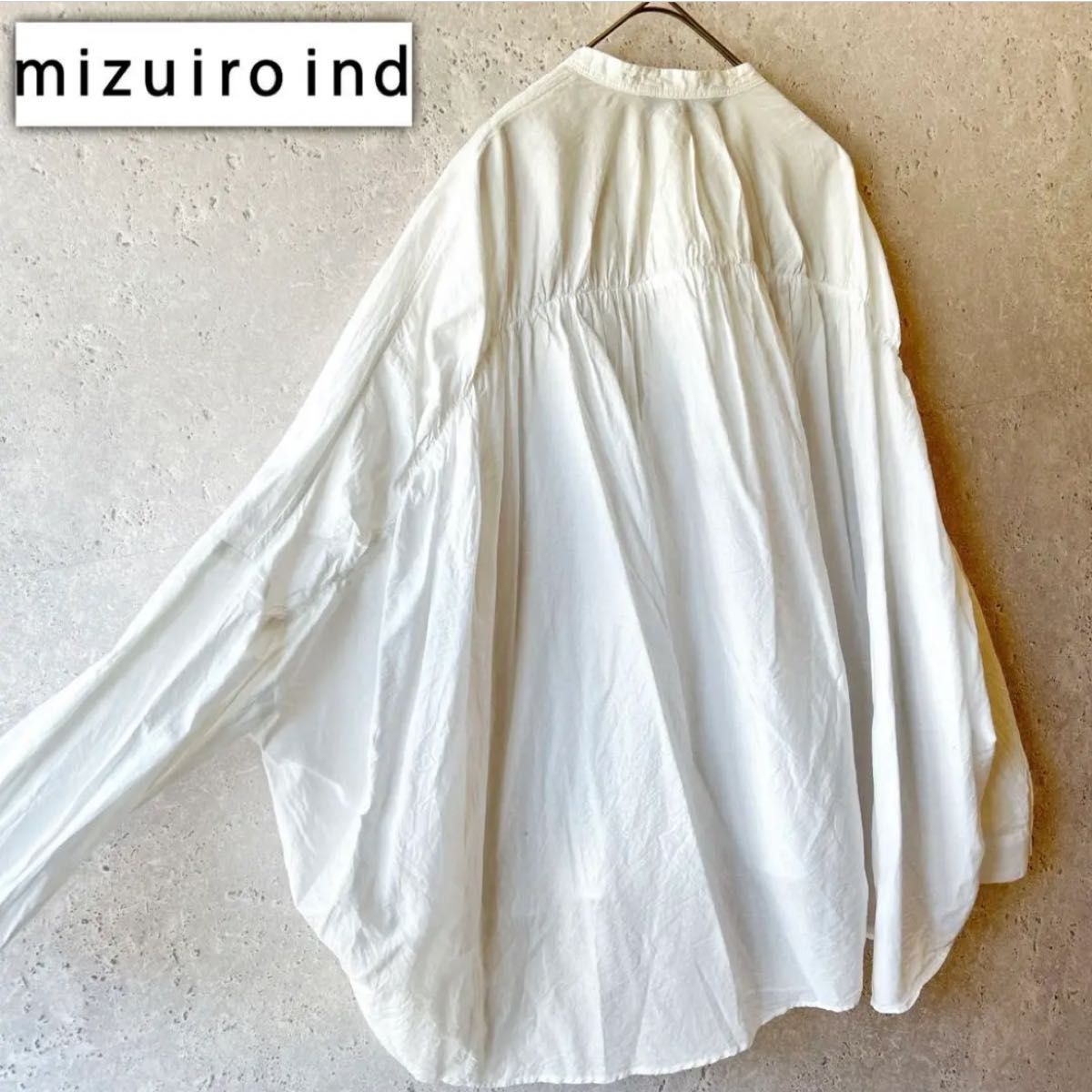 mizuiro ind ミズイロインド★バックギャザー ワイドシャツ　ホワイト