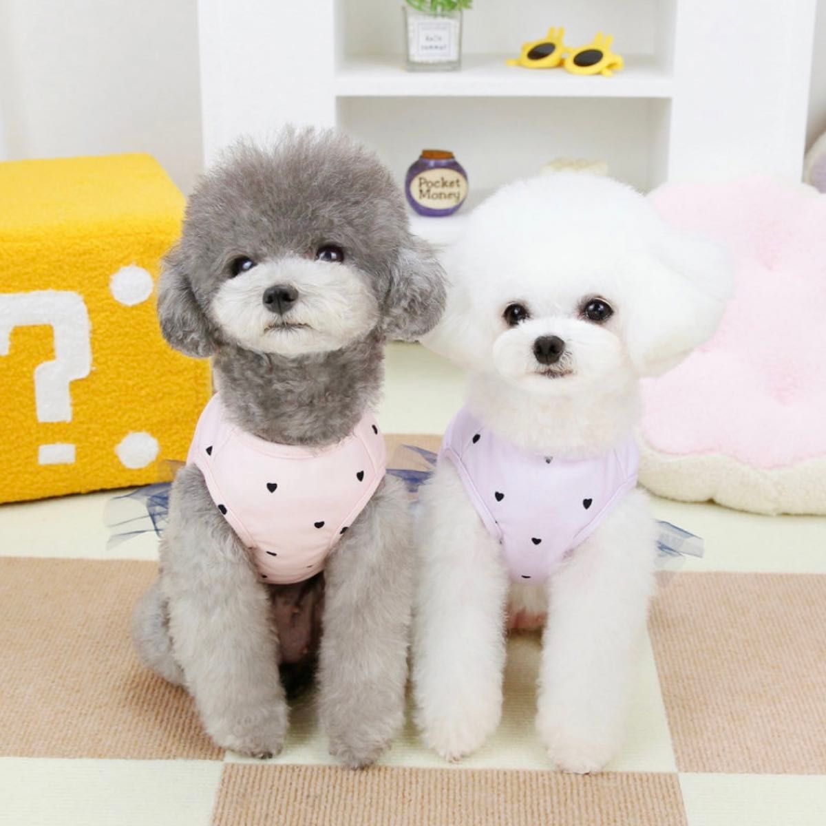 犬服　犬の服　ドッグウェア　ワンピース　S チュール　可愛い　シンプル　小型犬　ピンク　ハート　ネイビー　おしゃれ　リードフック