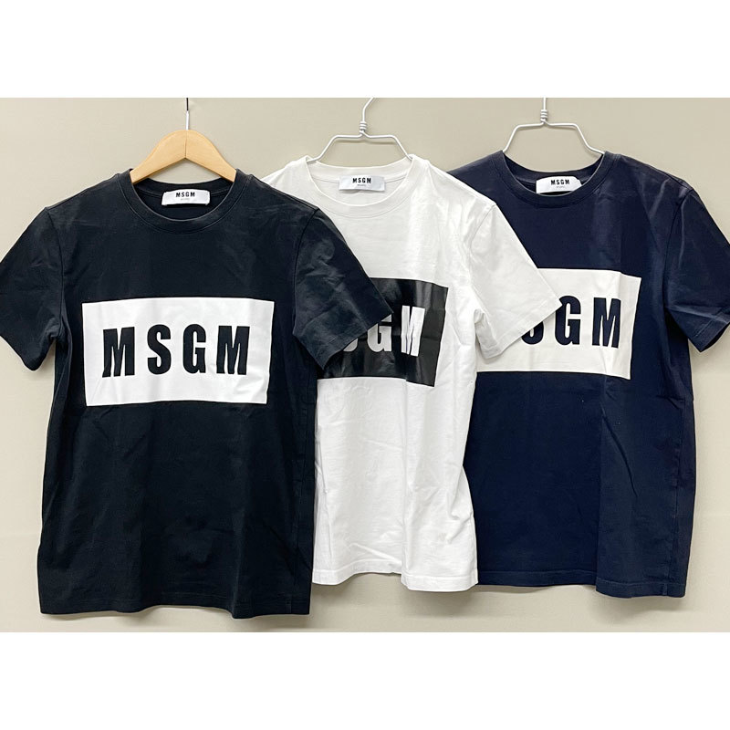 【YU-77】中古 MSGM / エムエスジーエム ボックス ロゴ プリント Tシャツ 3枚セット 黒 白 紺 綿100％ イタリア製 レディース XS Sの画像1