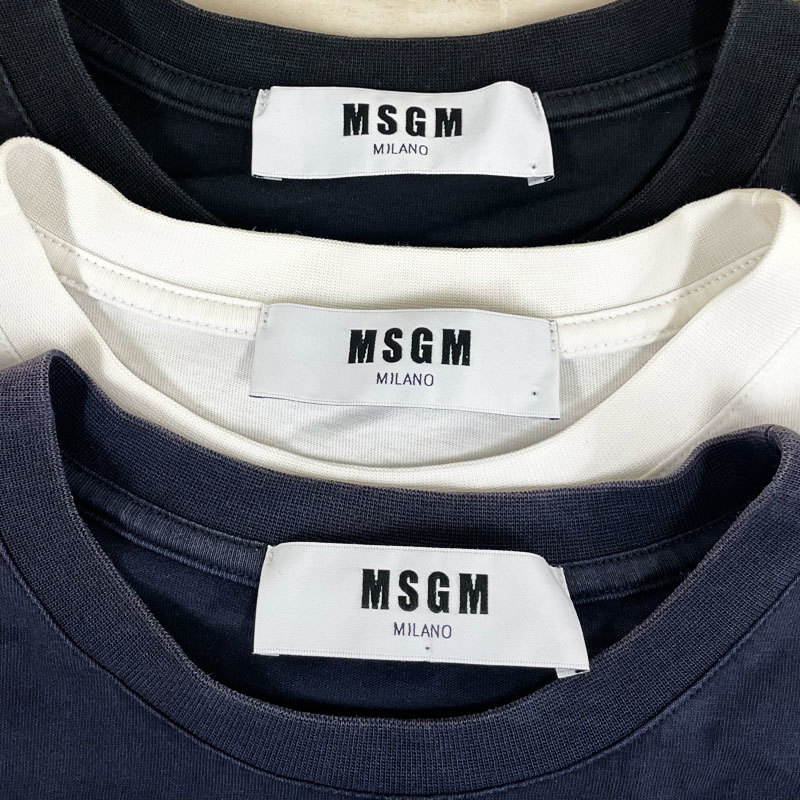 【YU-77】中古 MSGM / エムエスジーエム ボックス ロゴ プリント Tシャツ 3枚セット 黒 白 紺 綿100％ イタリア製 レディース XS Sの画像8