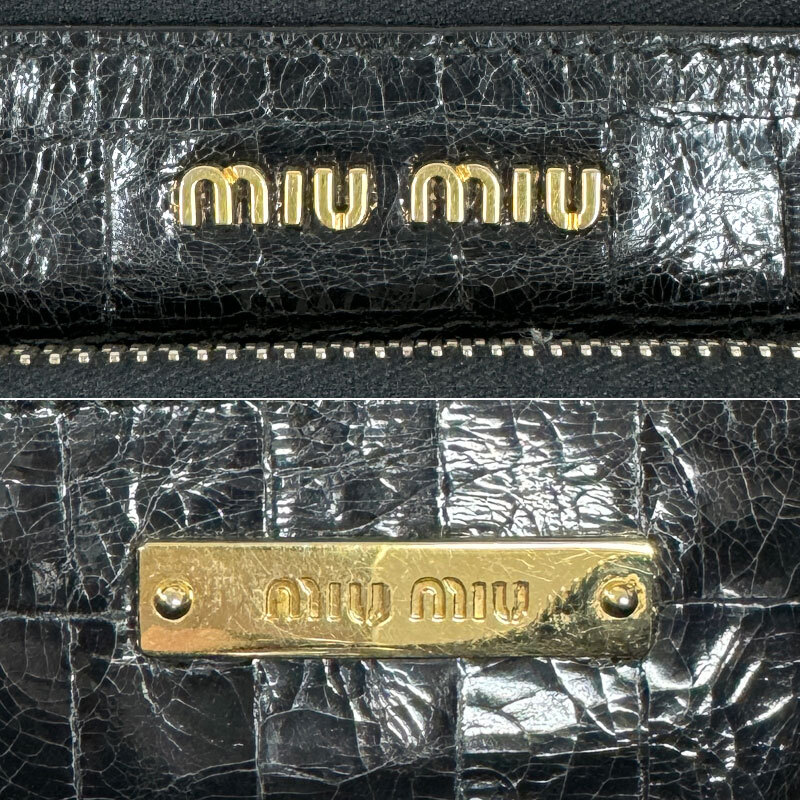 [T-11] used MIUMIU MiuMiu black ko type pushed . shoulder bag pochette pouch clutch bag 2way black 