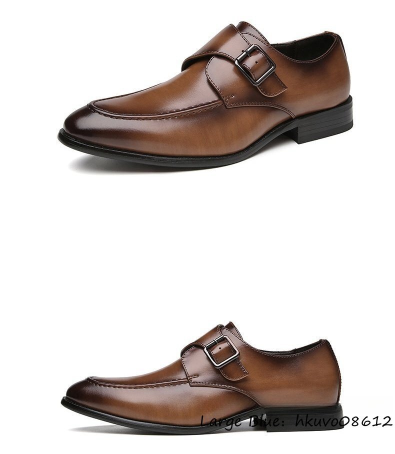新品特売 ビジネスシューズ メンズ イギリス風 本革レザーシューズ 紳士靴 職人手作り 革靴 高級牛革 モンクストラップ ブラウン 24.5cm_画像5