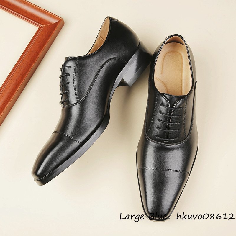 特売◆シューズ レザーシューズ メンズ 高級牛革 ビジネスシューズ イギリス風 紳士靴 手作り 革靴 フォーマル 通勤 個性 ブラック 25.5cm_画像3