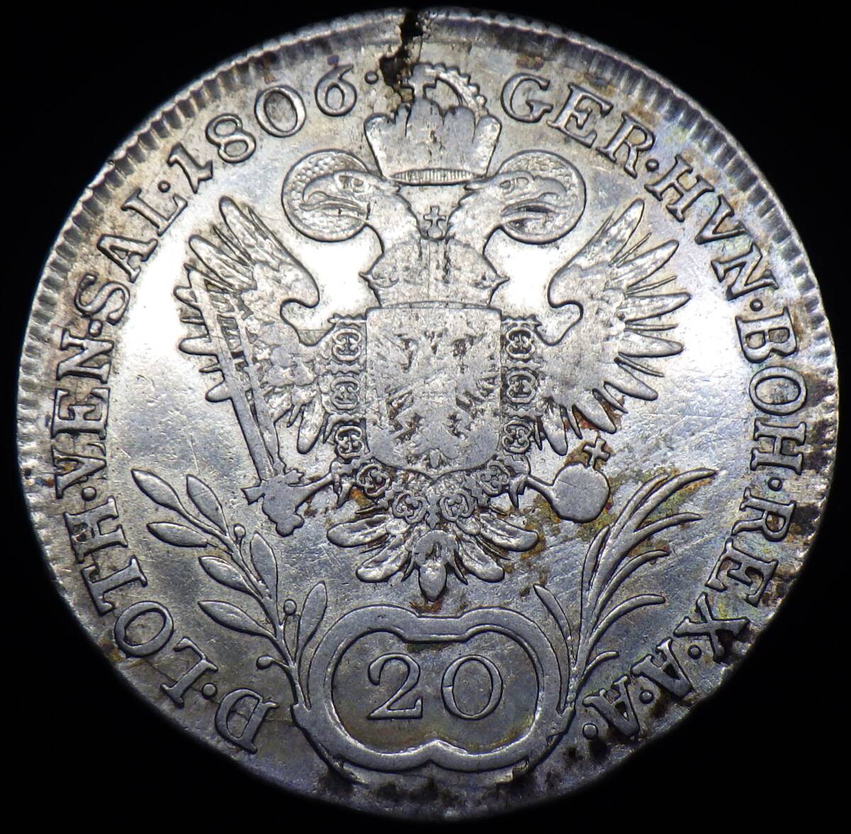 1806年 オーストリア フランツ2世 20クロイツァー銀貨 神聖ローマ帝国最後の年　美品_画像2