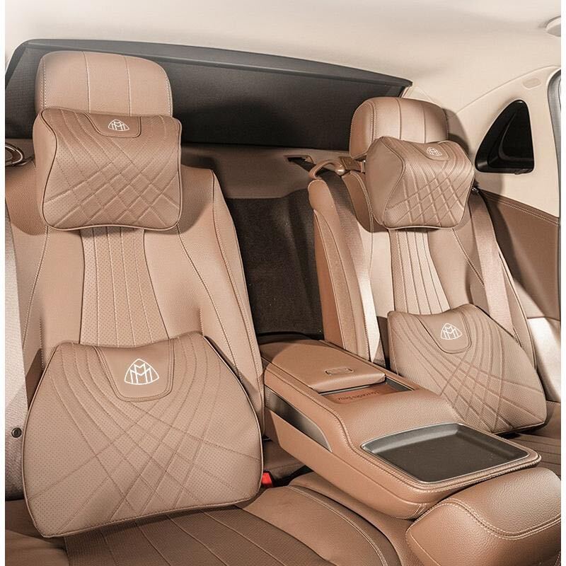 新作 MAYBACH 首枕 高級革 ネックパッド 腰クッション 高品質 車用 背もたれクッション ネックピロー ヘッドレスト★ブラウン★_画像3