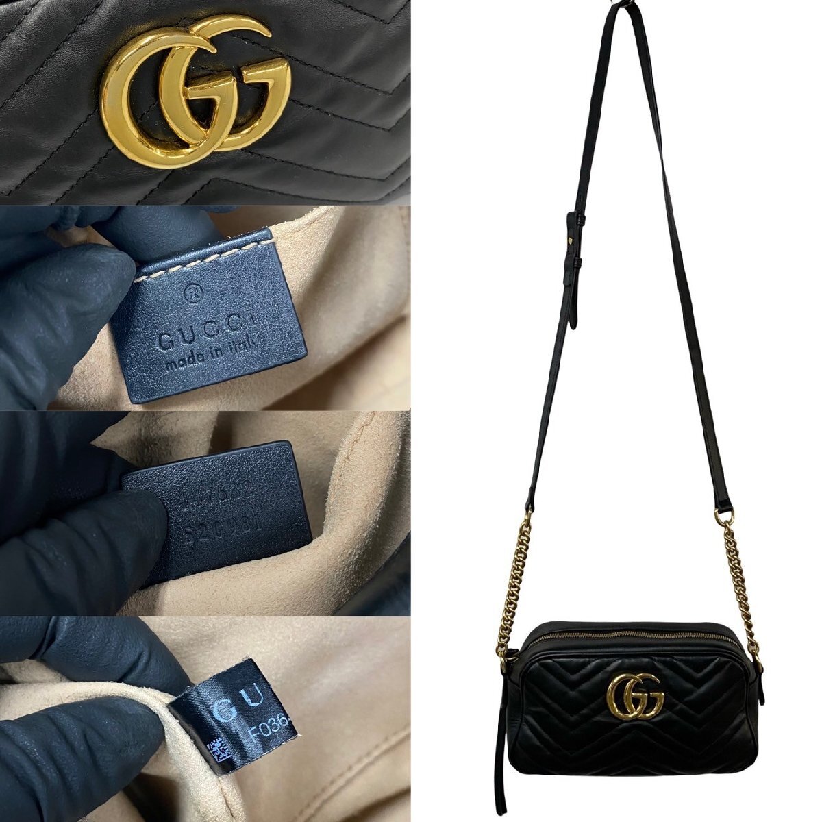 極 美品 GUCCI グッチ GGマーモント キルティング GG ロゴ 金具 レザー チェーン ミニ ショルダーバッグ ブラック 618-2_画像4