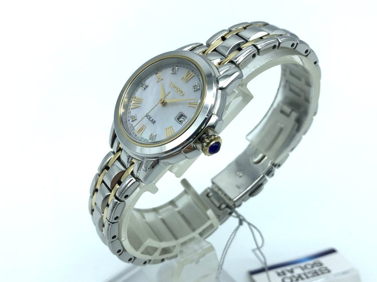 ダイヤモンド飾りのソーラー セイコー 女性用 腕時計 海外版 SUT244 盤色 パールカラー １０気圧防水_画像5