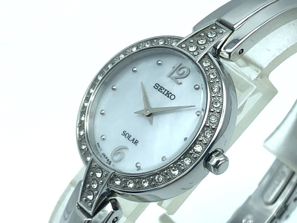 スワロフスキークリスタル付 エレガントな セイコー腕時計 女性用 海外版 SUP287 ソーラー 盤色パールカラー_画像5
