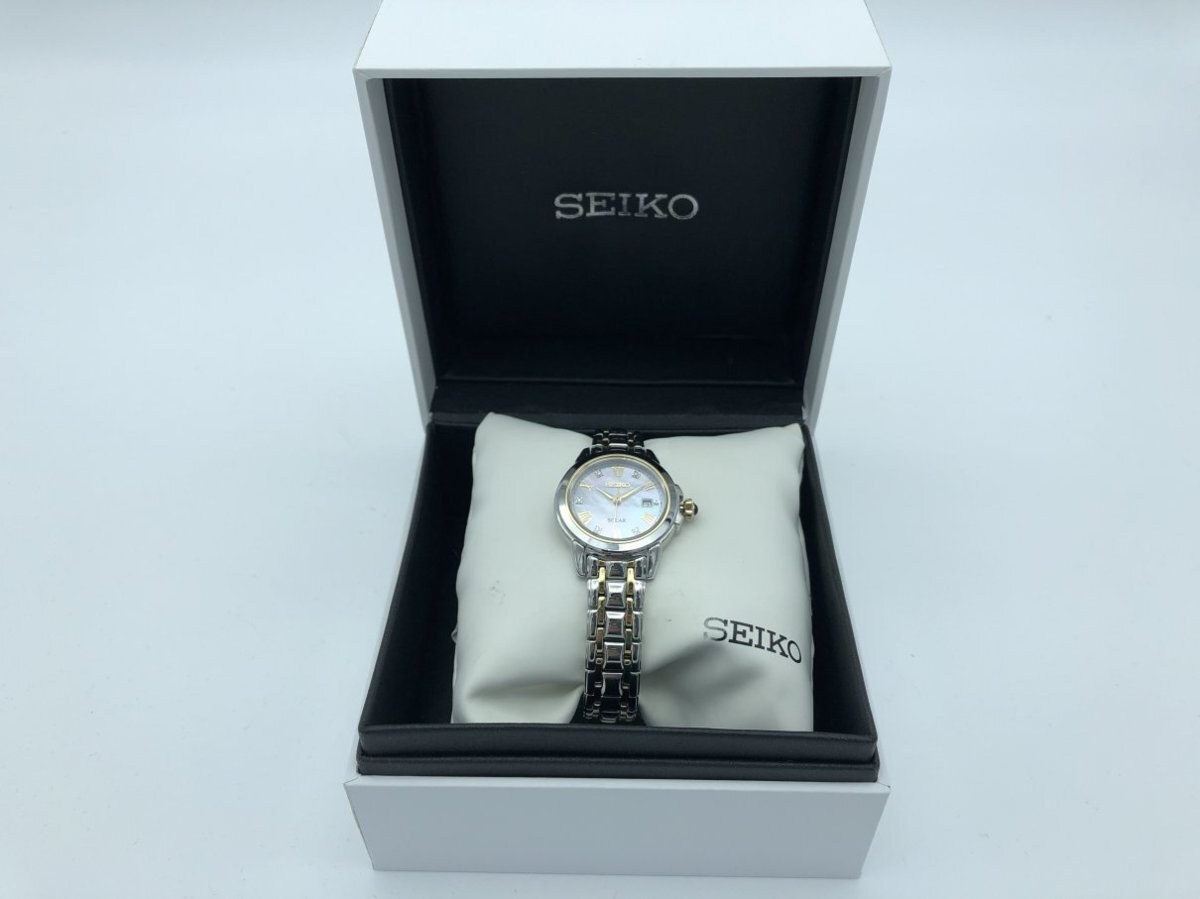 ダイヤモンド飾りのソーラー セイコー 女性用 腕時計 海外版 SUT244 盤色 パールカラー １０気圧防水_画像10