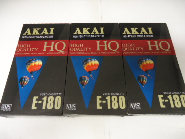 貴重 レトロ ビデオテープ AKAI HQ E-180 ＶＨＳ 3本 未開封 セット_画像1