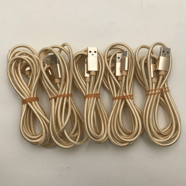 5本セット 送料無料 2m タイプC Type-C端子用 充電器 USB ナイロンケーブル ゴールド 高速 データ通信 急速充電 充電ケーブル_画像1
