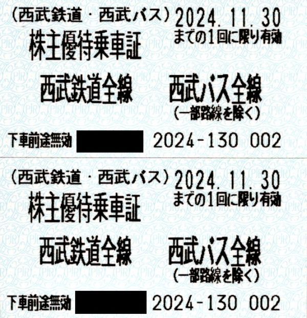 送料込☆西武ホールディングス　株主優待乗車券2枚セット　最新_画像1