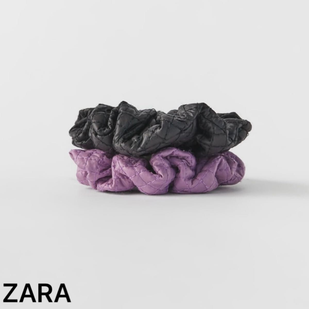 ZARA  シュシュ　2点セット　未使用　ブラック　パープル　ザラ　メンズ　レディース　ヘア　アクセサリー　髪飾り　ゴム　
